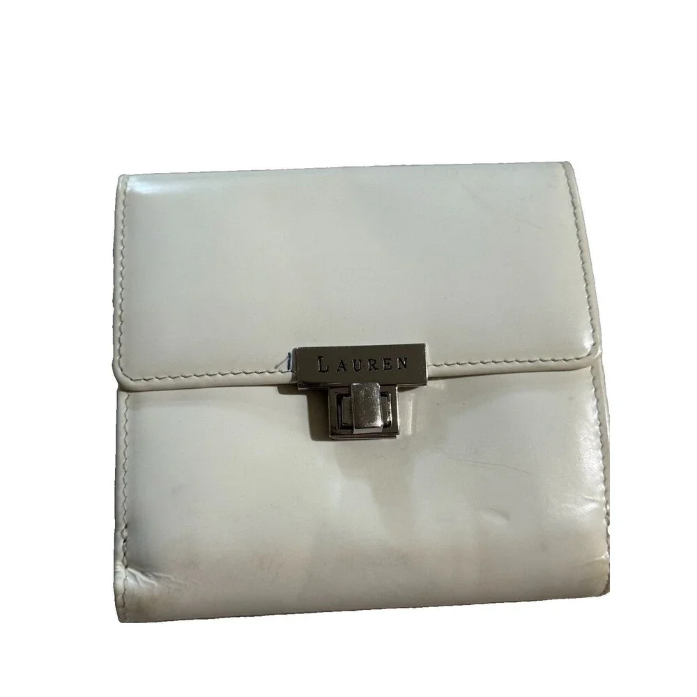 Vintage Ralph Lauren Woman's Bifold White Leather Wallet RARE